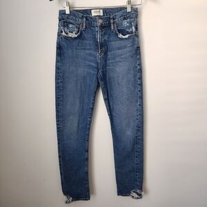 Agolde Straight Leg Distressed Medium Blue Jeans